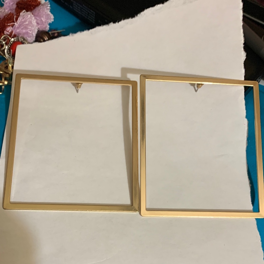 Huge Rectangle Gold Tone Hoop Earrings 3x3 inches